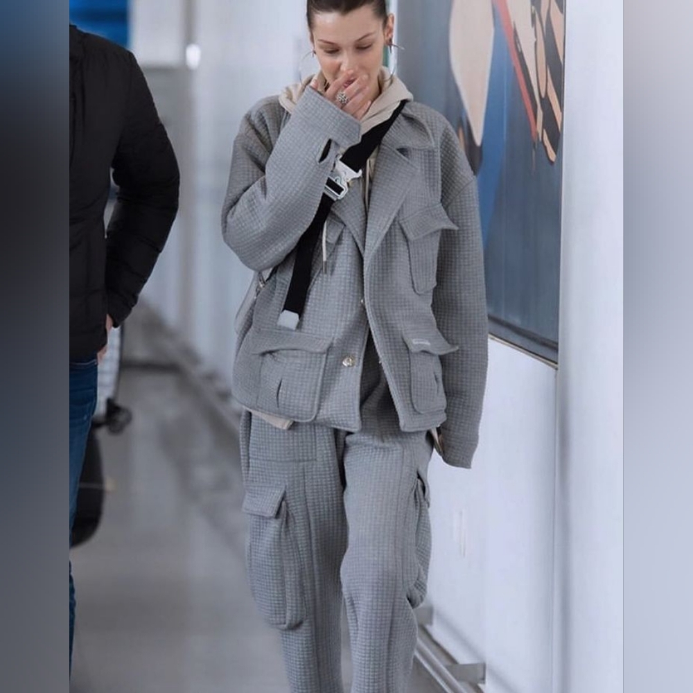 My Mum Made It Grey Oversized Quilted Jacket OS As seen on Bella Hadid